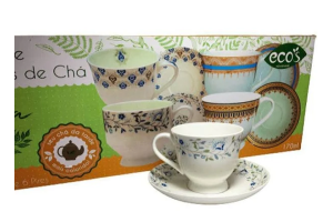 CJ CHA ASIA-INDIA-PORCELANA-12PCS (6 XICARAS 6 PRATOS ) 170ML REF-CHA20010