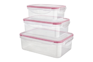 CONJUNTO 3 POTES HERMÉTICOS RETANGULARES VERMELHO EURO REF-PLA3697-VM