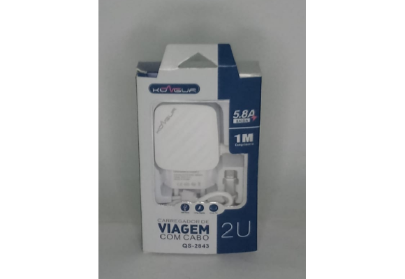 CARREGADOR DE VIAGEN COM CABO KONGUR 5.8A REF-QS2843