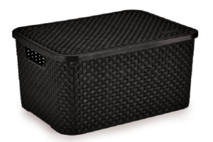 CESTO ORGANIZADOR RATTAN GRANDE PRETO C/TAMPA REF-069/P