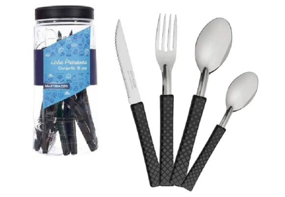 JG DE TALHERES 24 PC CB PLAST PRETO FREE C/ POTE LINHA URBANO REF-84524/5D2