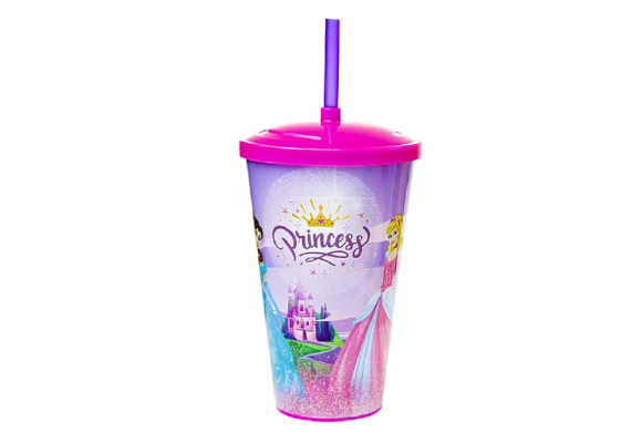 COPO 600ML C/ TAMPA E CANUDO PRINCESS REF-901