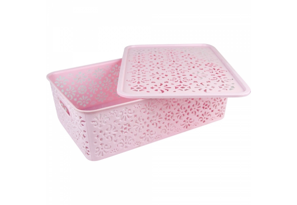 CESTA PLASTICA RETANGULAR COM TAMPA 35,5X24X10,4CM REF-CK2494