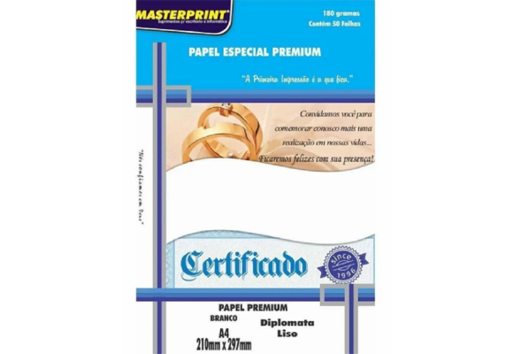 PAPEL ESPECIAL DIPLOMA LISO 180G 50FLS BRANCO COD 302070001