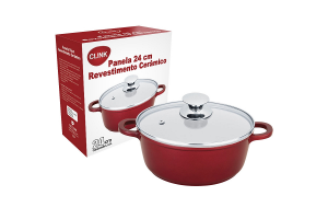 PANELA VERMELHA 24CM DE ALUMINIO REVESTIMENTO CERAMICO REF-CK354