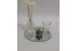 KIT DECORATIVO 4 PECAS 1 BANDEJA ESPELHADA 1/PLAN 1/COPO DE VELA E UM VASO REF-IM51042