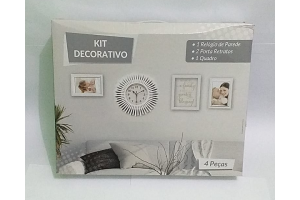 KIT DECORATIVO 4 PCS 1 RELOGIO DE PAREDE 25CM 3 PORTA RETRATOS REF-IM51031