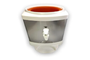 SUPORTE P/ GALÃO DE ÁGUA INOX COM CUBA DE BARRO BRANCO